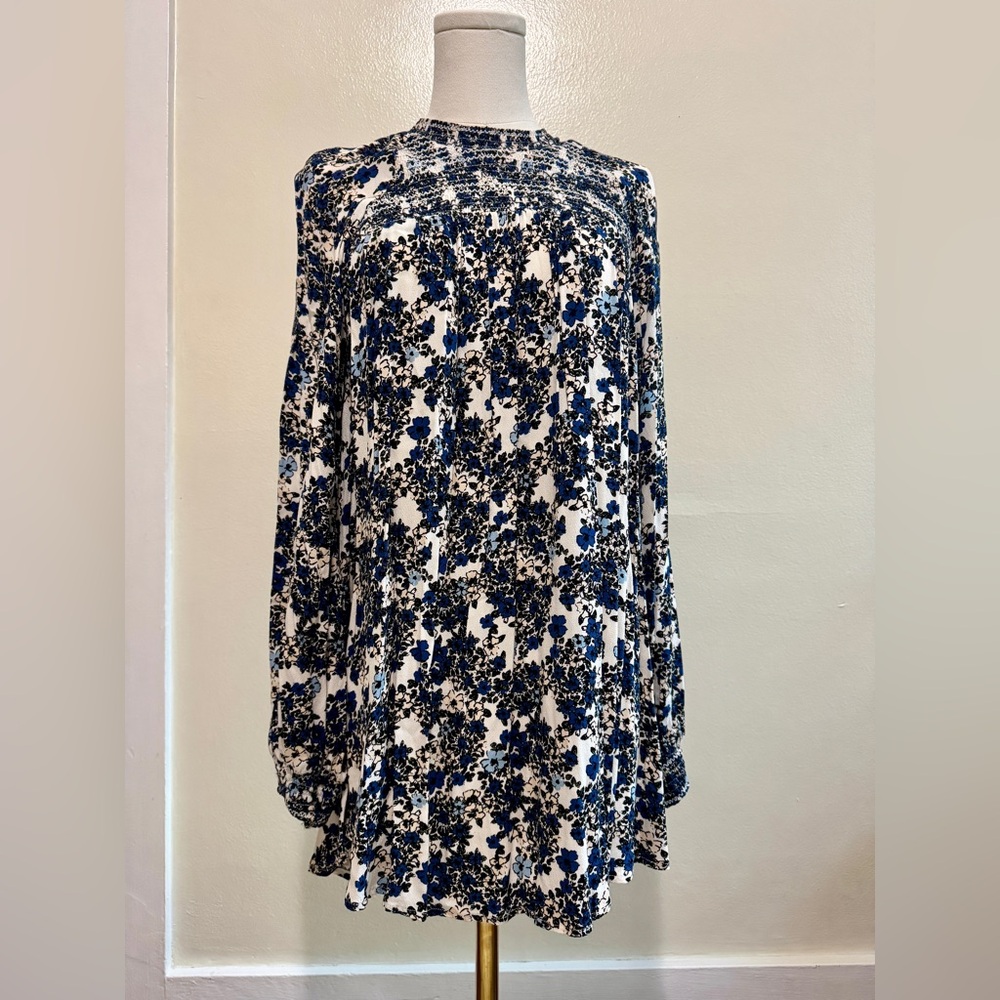 Free People Blue and White Floral Blouse